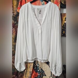 White Long-Sleeve V-Neck Women's Top